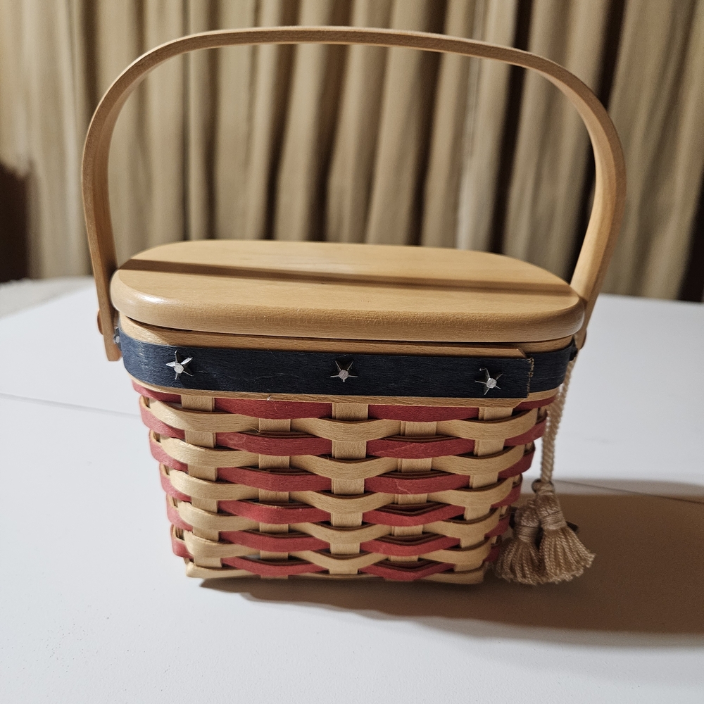 Longaberger Basket with Tan and Pink Weave and Black Band - Picture 2 of 6